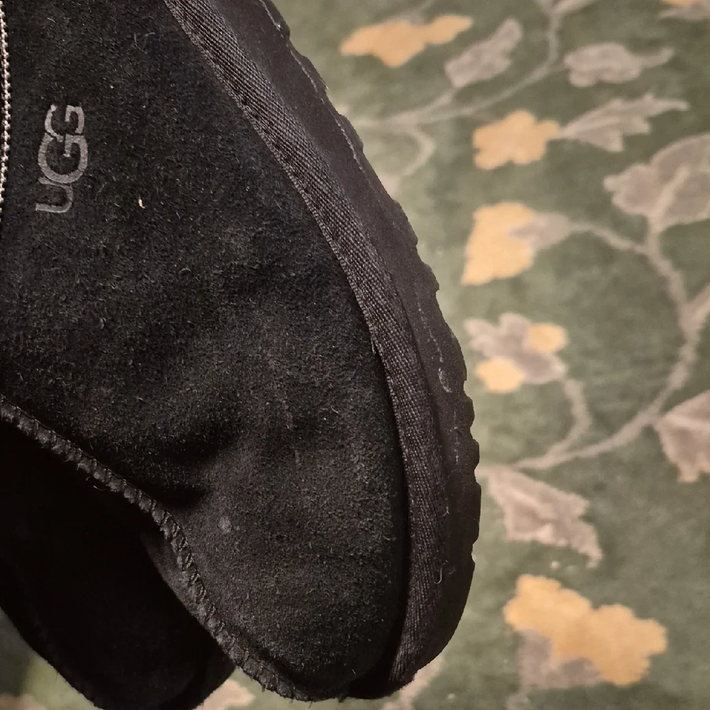 UGG Black Suede Slip-Ons with White Trim